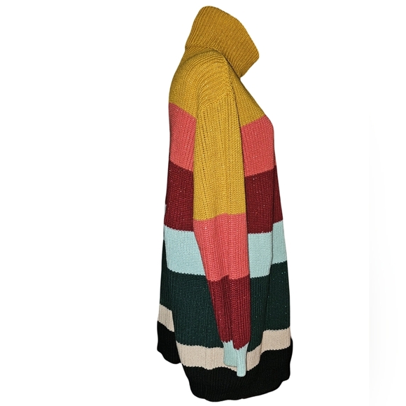 Farm Rio Anthropologie Striped Turtleneck Sweater Dress Multicolor Sz S - Picture 5 of 16